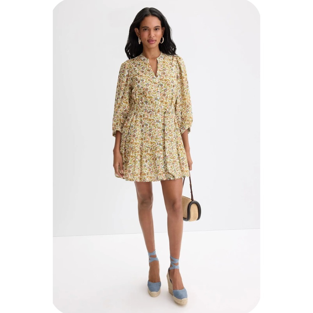 Cleobella Delilah Mini Dress Floral Organic Cotton Boho Off White Sz M